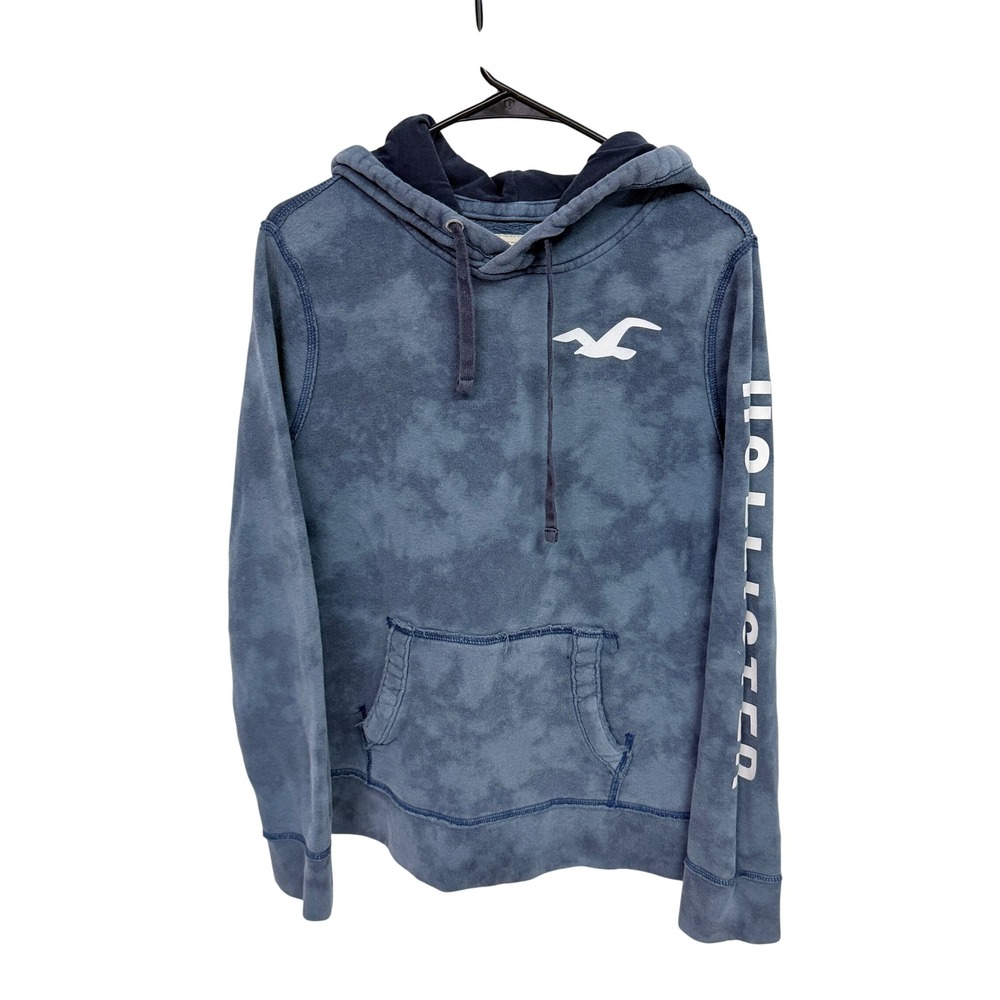 Hollister California Blue Acid Wash Fleece Pullover Hoodie Logo Graphic Small